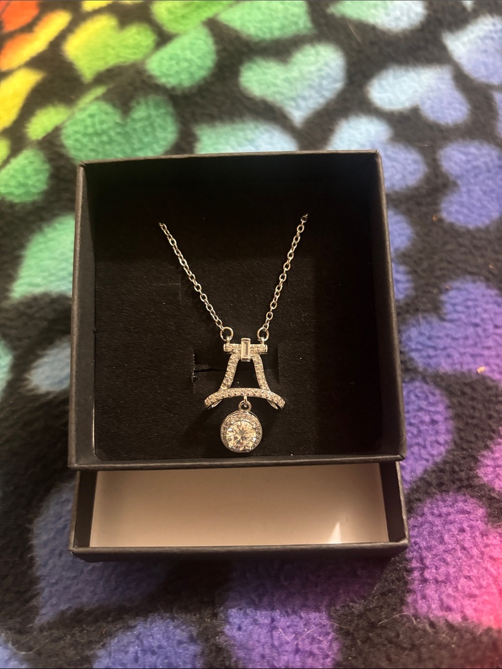 Silver Eiffel Tower Pendant Necklace with Sparkling Moissanite Diamond